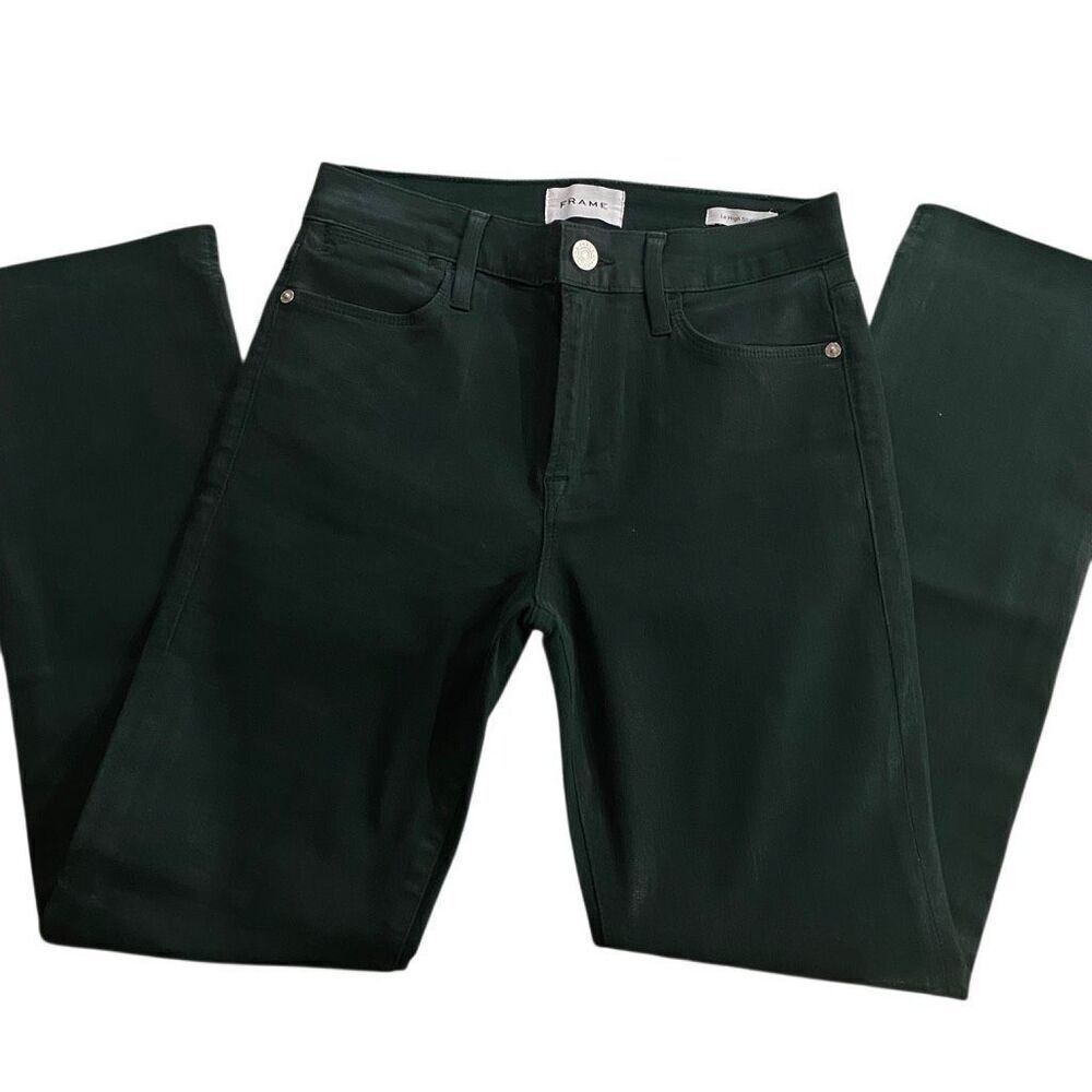 Frame le high straight size 27 green jeans cut raw hem